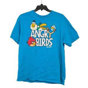 Angry Birds Graphic T-Shirt Mens Large Blue Slingshot Red Rovio Video Game Tee